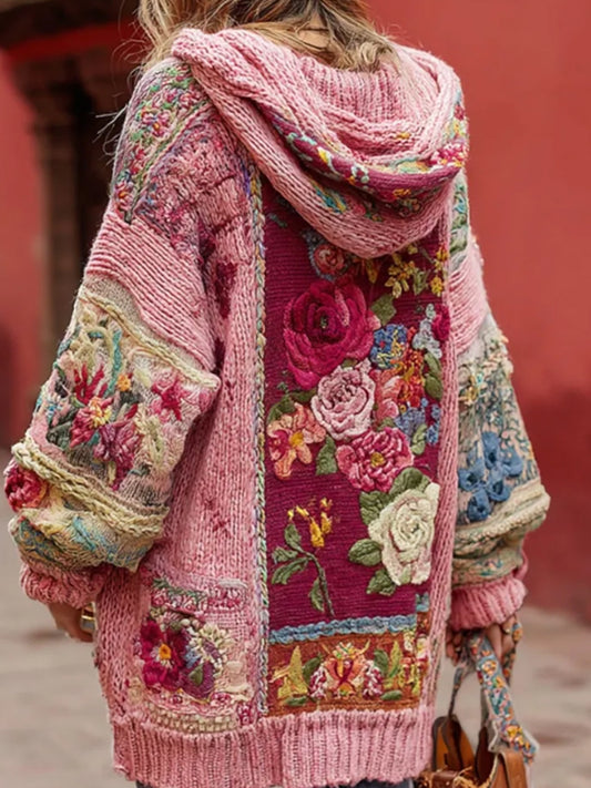 Conciencia del cáncer de mama de las mujeres Floral Botón Cardigan suéter con capucha