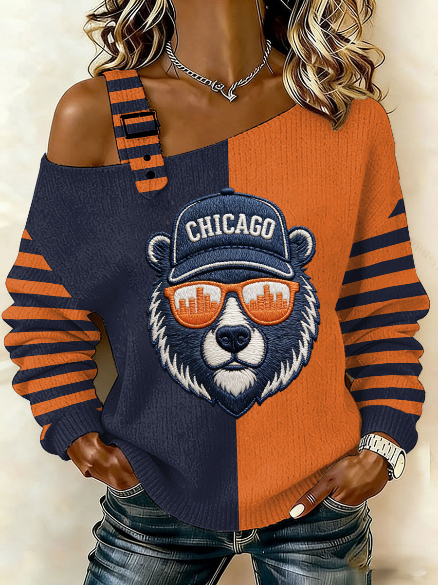 Top casual de gameday para los aficionados al fútbol con estampado de oso para mujer