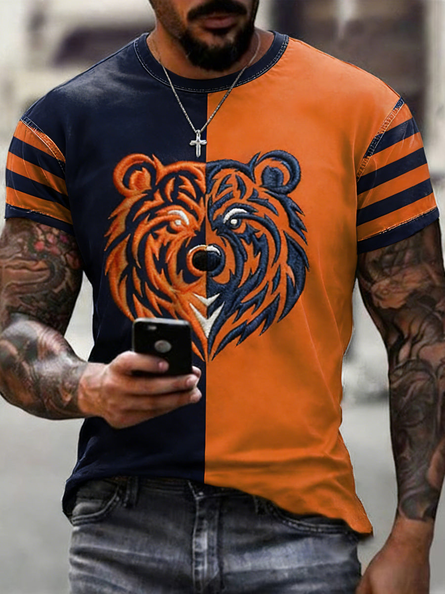 Camiseta casual Gameday de los fanáticos del fútbol de la impresión del oso de los hombres