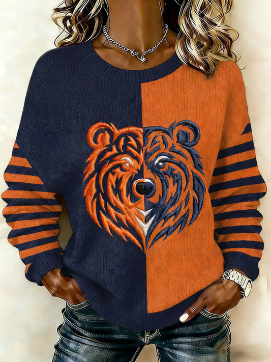Oso de las mujeres Imprimir los aficionados al fútbol Gameday Casual Sweater