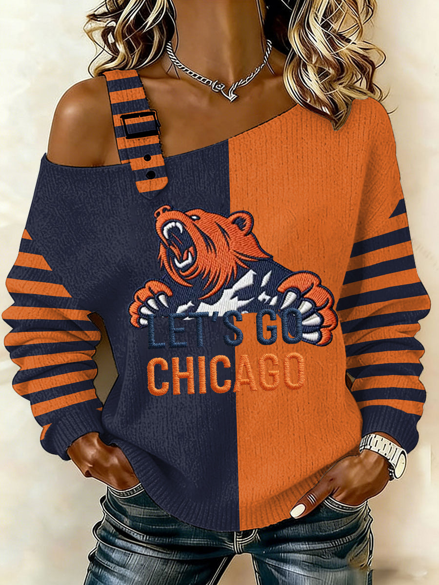 Mujer Let's Go Chicago Print Football Fans Gameday Casual Top