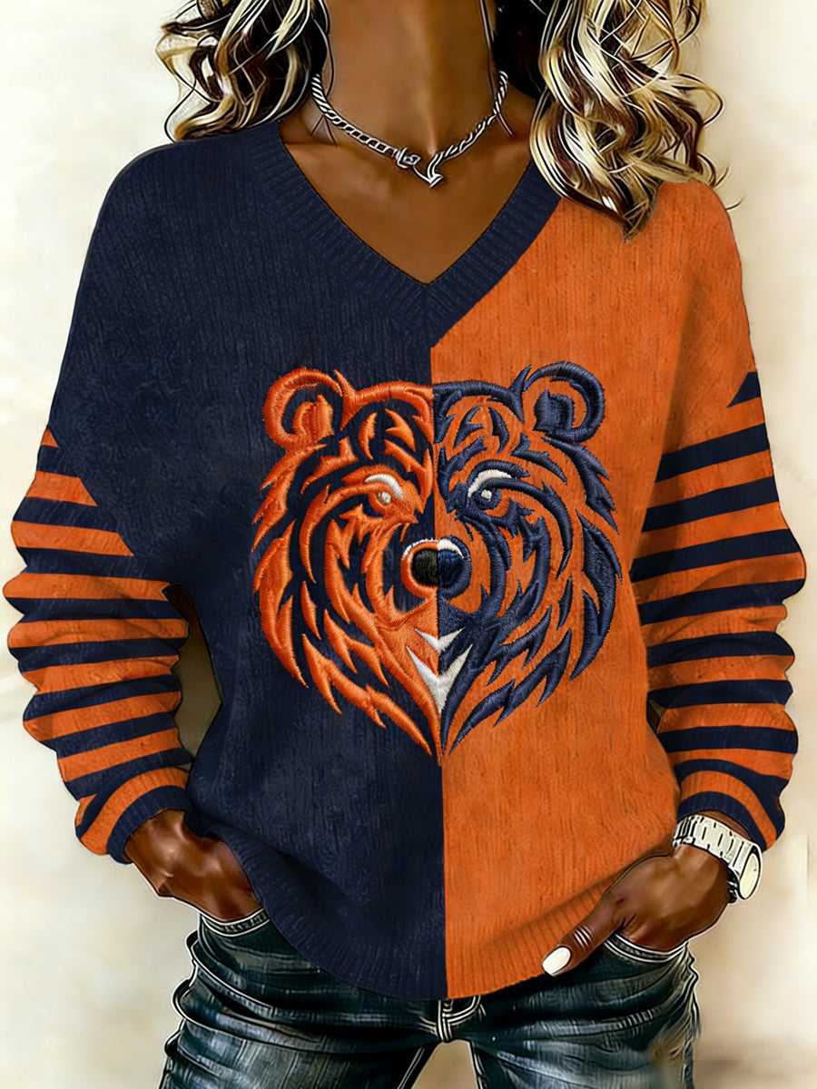 Fútbol de las mujeres aficionados Gameday Casual V-cuello suéter