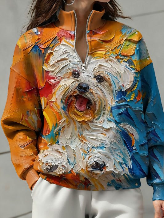 Sudadera impresa arte de los perros de la pintura al óleo de las mujeres
