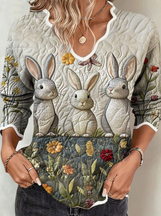 Tops estampados de las mujeres Floral Bunny Art