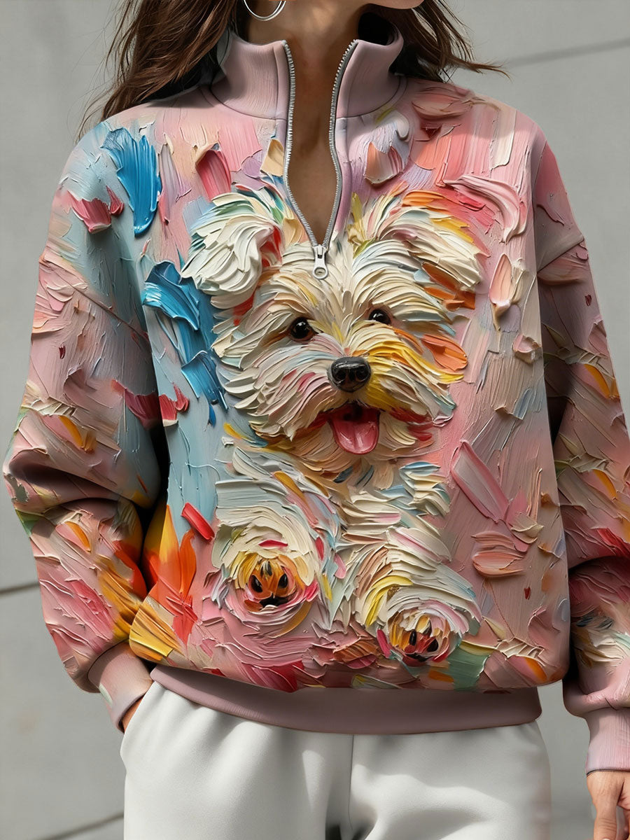 Sudadera impresa arte de los perros de la pintura al óleo de las mujeres