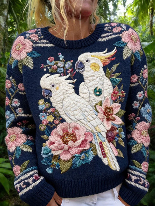 Sudadera casual con estampado de loro para mujer