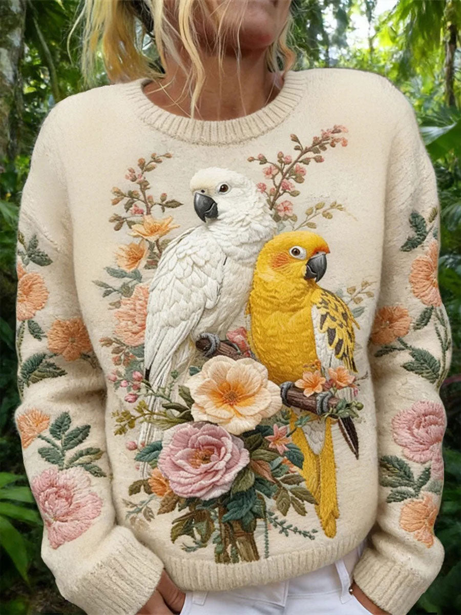 Sudadera casual con estampado de loro para mujer