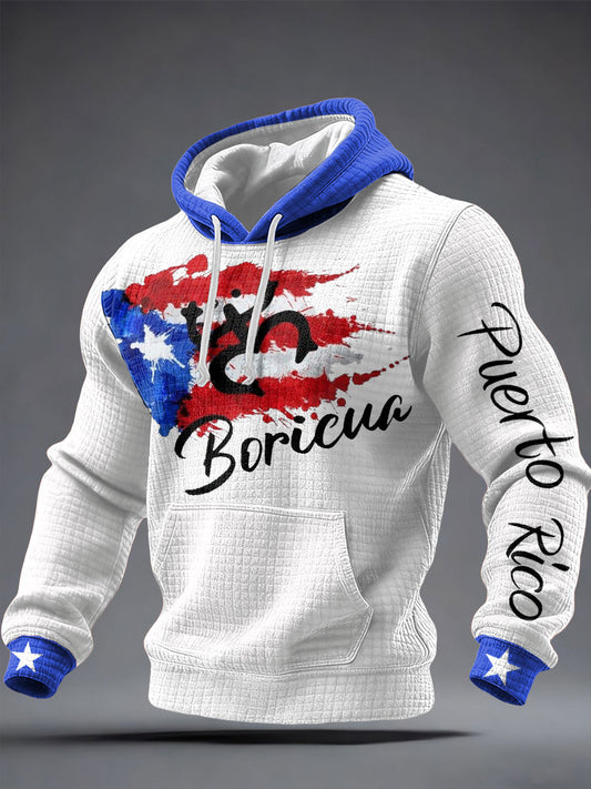 Sudadera con capucha impresa arte de la bandera de Puerto Rico de los hombres