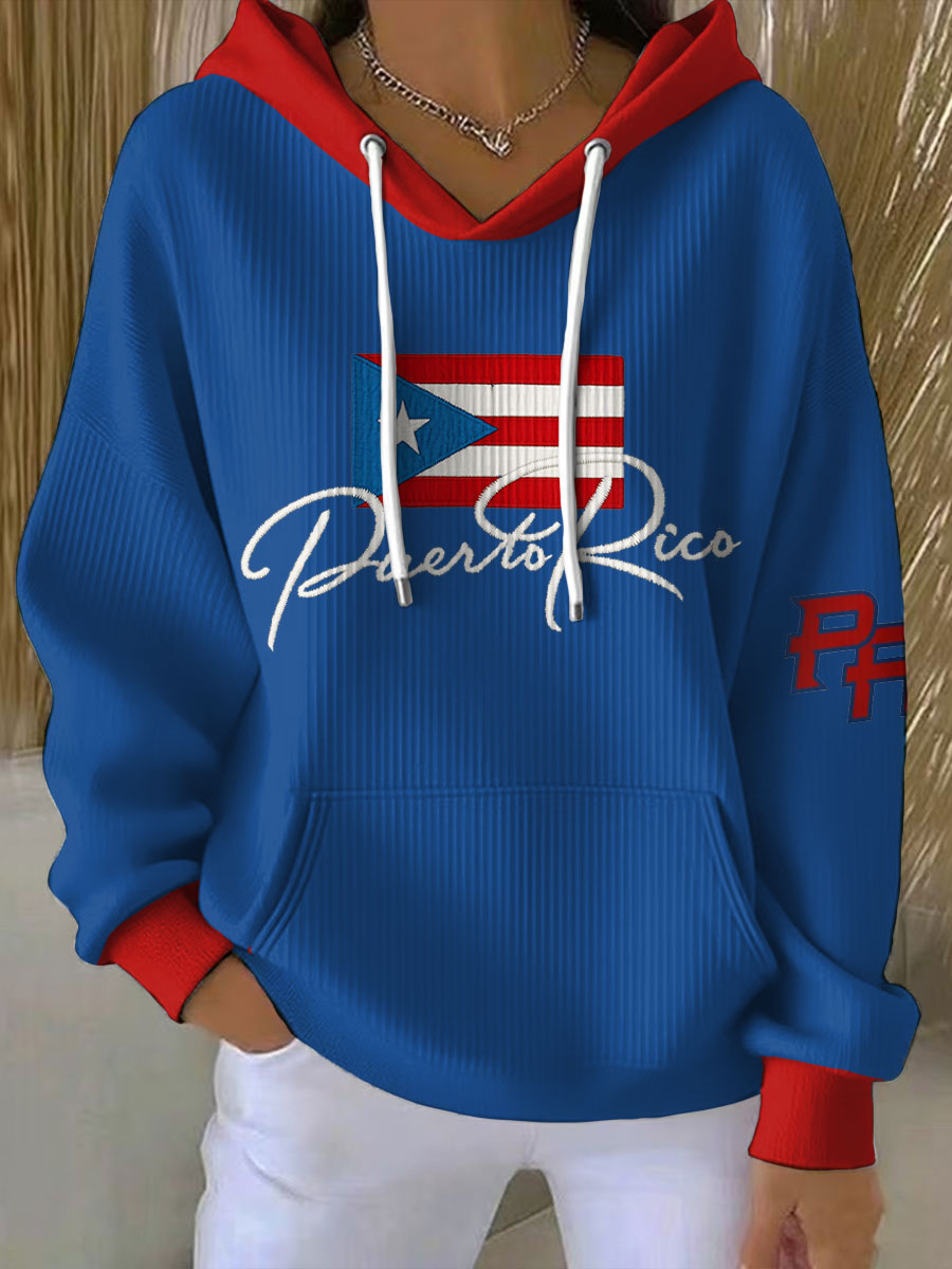 Sudadera con capucha Puerto Rico Art Printed de mujer