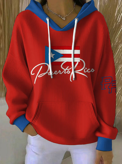 Sudadera con capucha Puerto Rico Art Printed de mujer