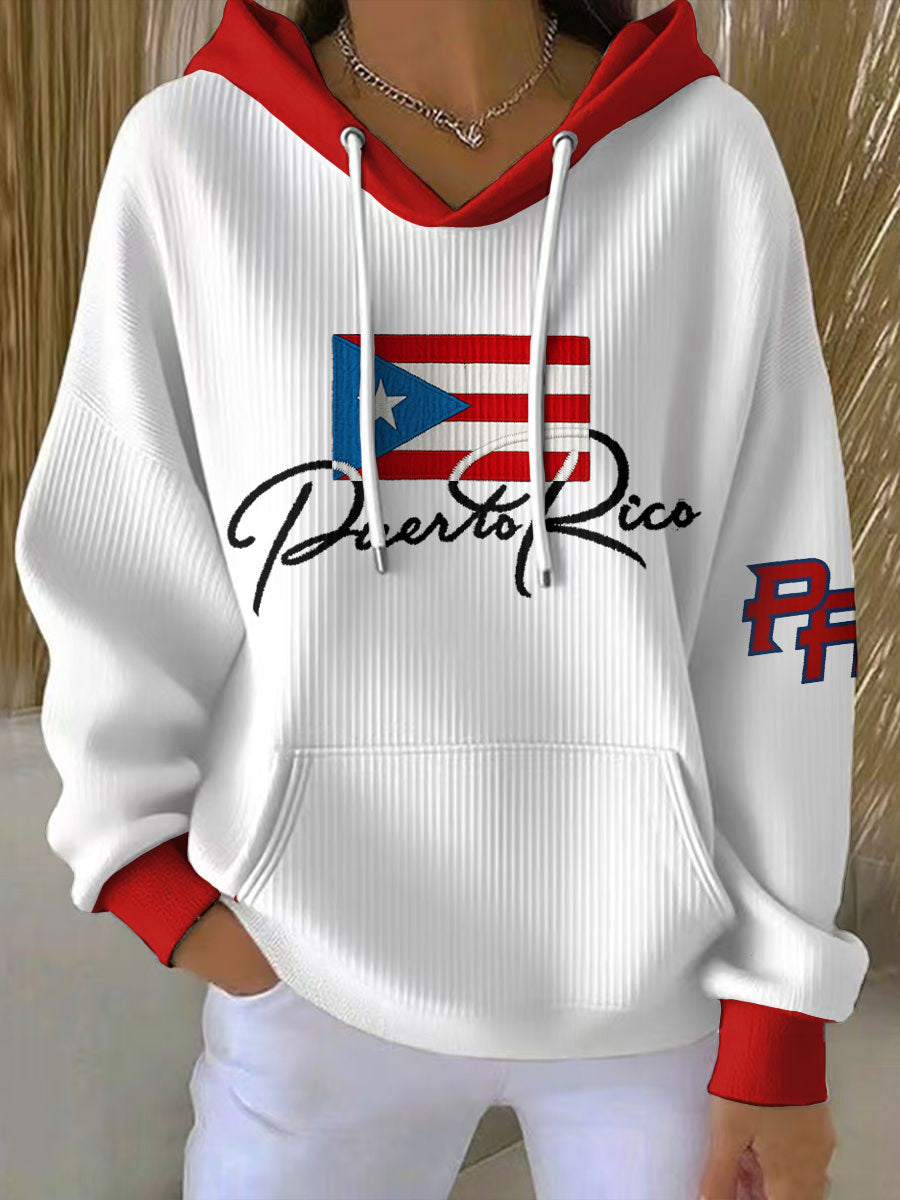 Sudadera con capucha Puerto Rico Art Printed de mujer