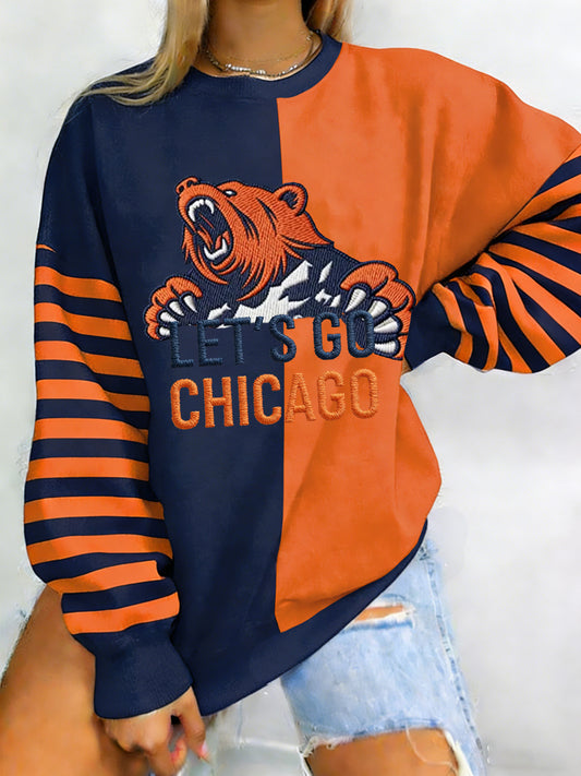 Let's Go Chicago Print Football Fans Gameday Sudadera casual para mujer