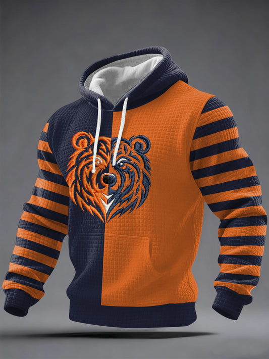 Hombres Bear Print Football Fans Gameday Casual Sudadera con capucha a cuadros