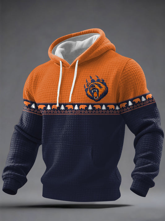 Hombres Bear Print Football Fans Gameday Casual Sudadera con capucha a cuadros