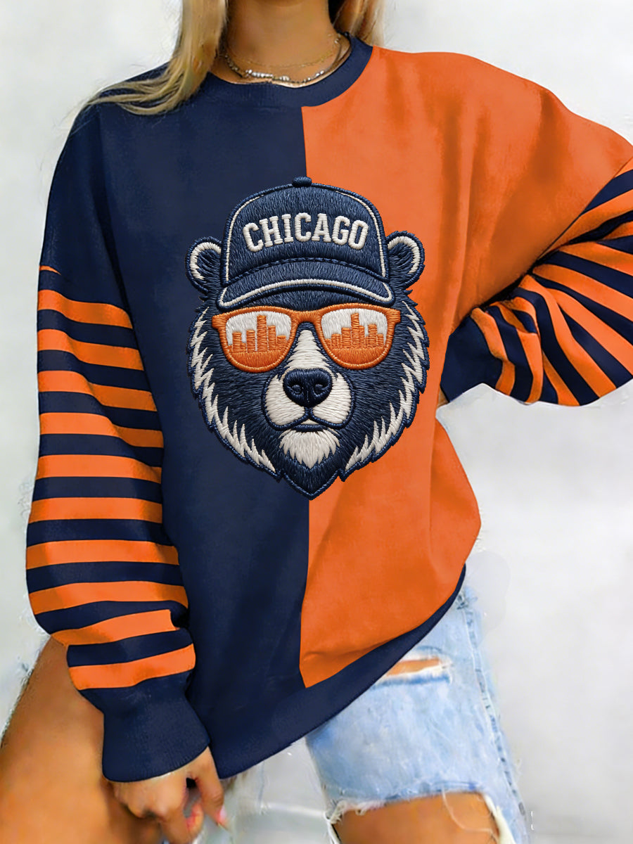 Sudadera Casual Gameday de los fans del fútbol de la impresión del oso de las mujeres