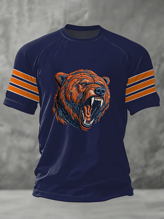 Camiseta casual Gameday de los fanáticos del fútbol de la impresión del oso de los hombres