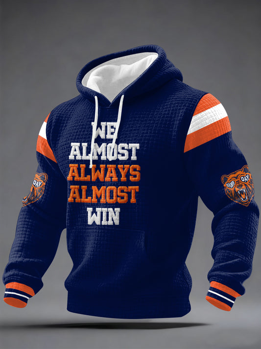 Hombres casi siempre ganamos fútbol fans gameday casual waffle sudadera con capucha