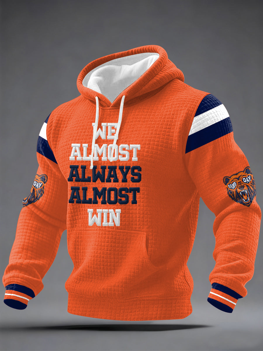 Hombres casi siempre ganamos fútbol fans gameday casual waffle sudadera con capucha