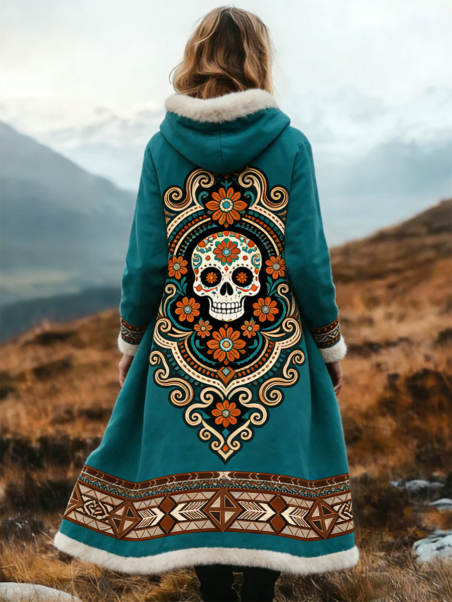 Mujeres Vintage Azteca Patrón Cómodo Engrosado Abrigo Largo