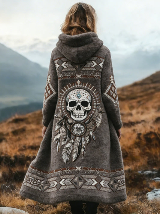 Mujeres Vintage Azteca Patrón Cómodo Engrosado Abrigo Largo