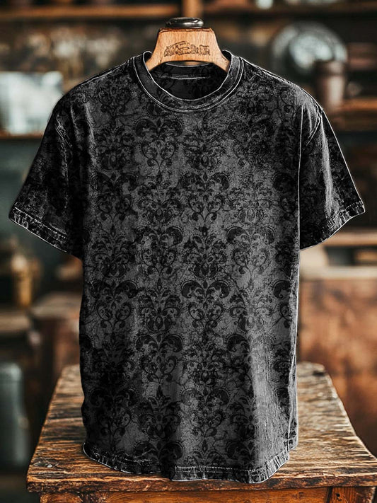 Sutil patrón barroco impresión casual camiseta de manga corta