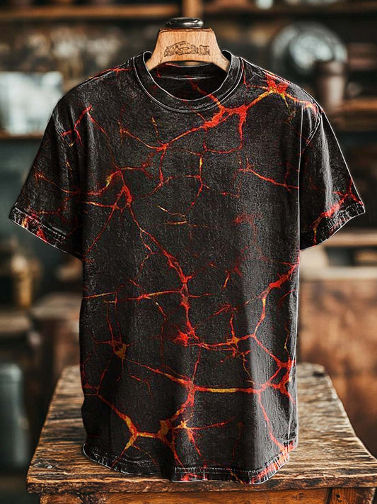 Camiseta de manga corta informal con estampado abstracto de la vena de lava con respaldo negro