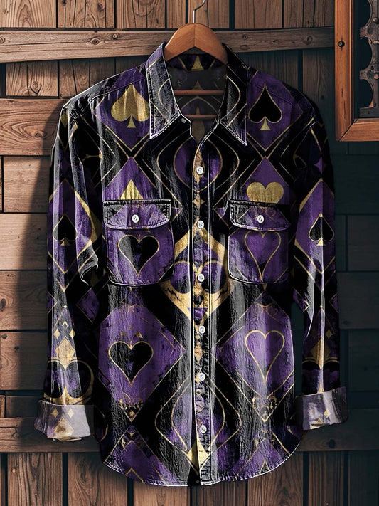Camisa de manga larga casual con estampado de inspiración poker
