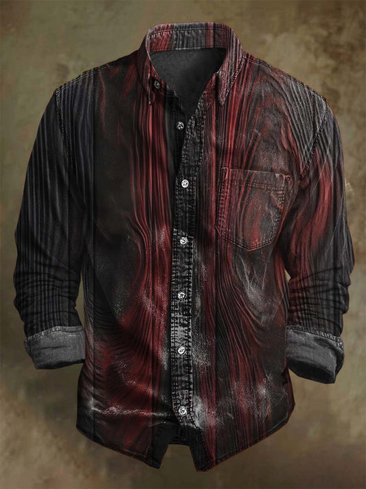 Camisa de manga larga casual apenada abstracta de la impresión de la textura
