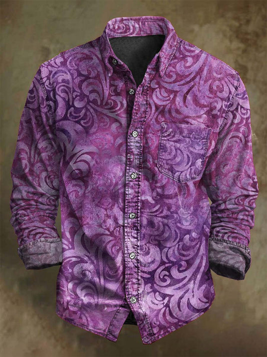 Camisa casual de manga larga con estampado floral vintage abstracto