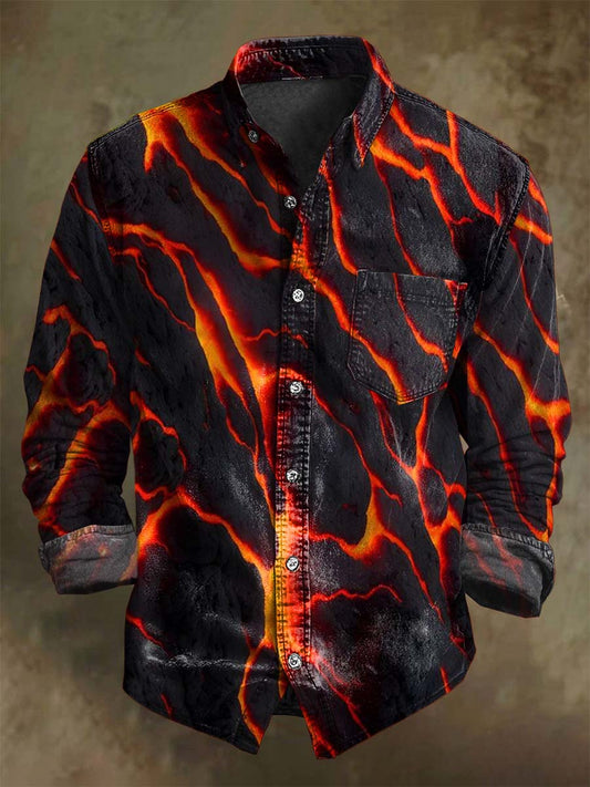 Abstract Lava Crack Textured Print Casual Camisa de manga larga