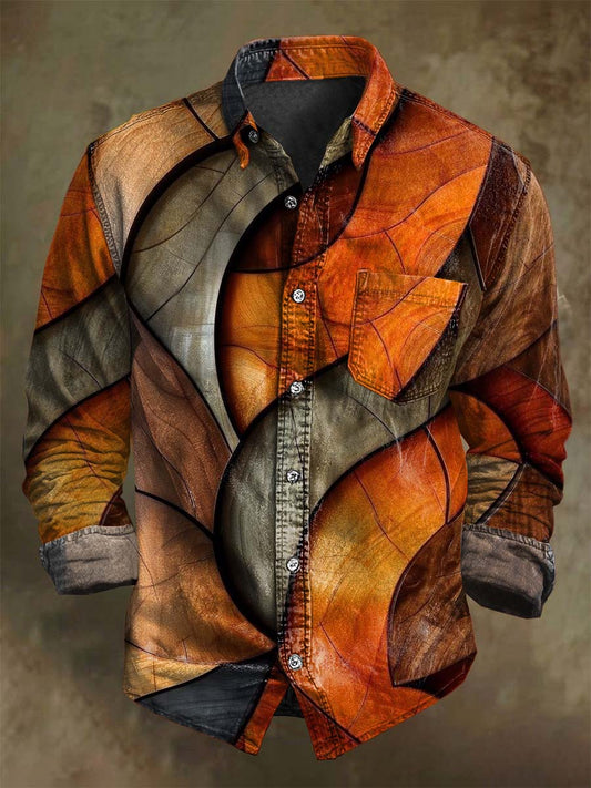 Resumen hoja vena grieta textura impresión casual camisa de manga larga