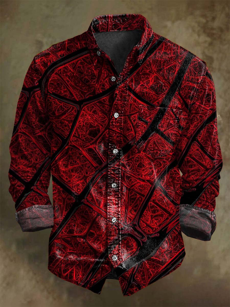 Camisa de manga larga informal de impresión de textura de vena irregular abstracta
