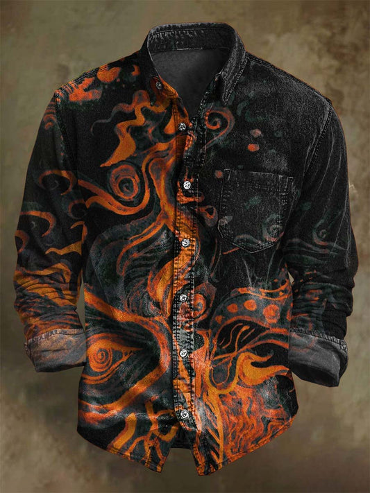 Camisa de manga larga informal con estampado de textura de remolino abstracto