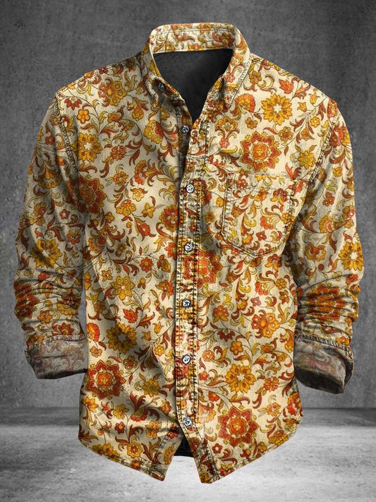 Camisa de manga larga casual con estampado floral retro