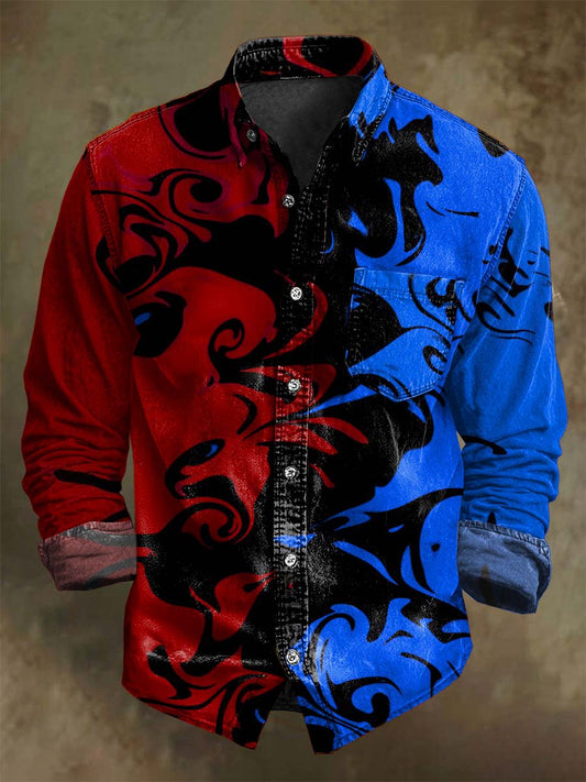 Camisa de manga larga casual con estampado de remolino en contraste