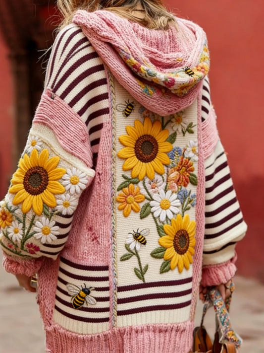 Conciencia del cáncer de mama de las mujeres Floral Botón Cardigan suéter con capucha