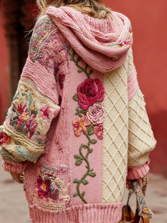 Conciencia del cáncer de mama de las mujeres Floral Botón Cardigan suéter con capucha