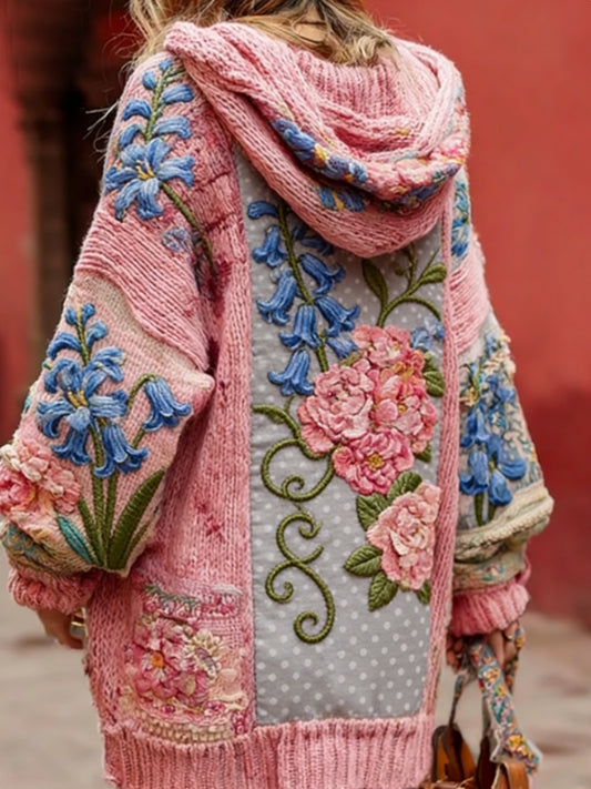 Conciencia del cáncer de mama de las mujeres Floral Botón Cardigan suéter con capucha