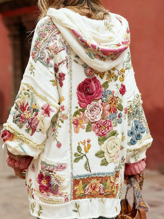 Mujeres Vintage estilo cáncer de mama conciencia temática floral patrón botón-up cómodo suéter de la rebeca con capucha