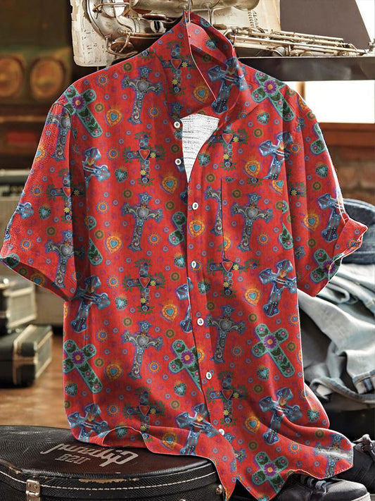 Camisa estampada cruz mexicana del arte floral de la fiesta Cinco de Mayo de los hombres