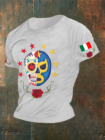 Camiseta con estampado de máscara de lucha libre mexicana Fiesta Cinco de Mayo para hombre