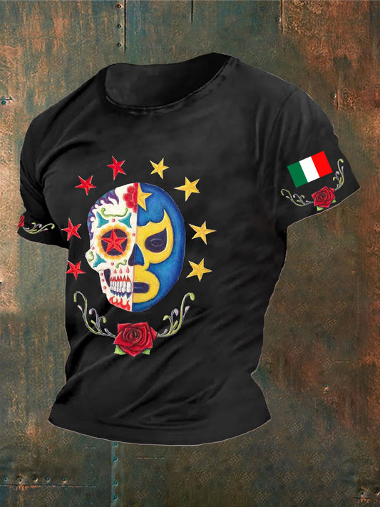 Camiseta con estampado de máscara de lucha libre mexicana Fiesta Cinco de Mayo para hombre