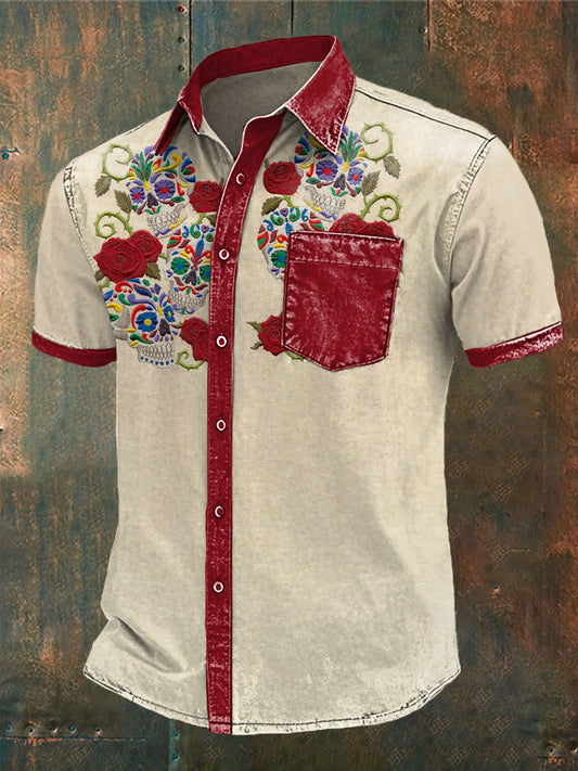 Camisa estampada floral del cráneo del azúcar de la fiesta Cinco de Mayo de México de los hombres