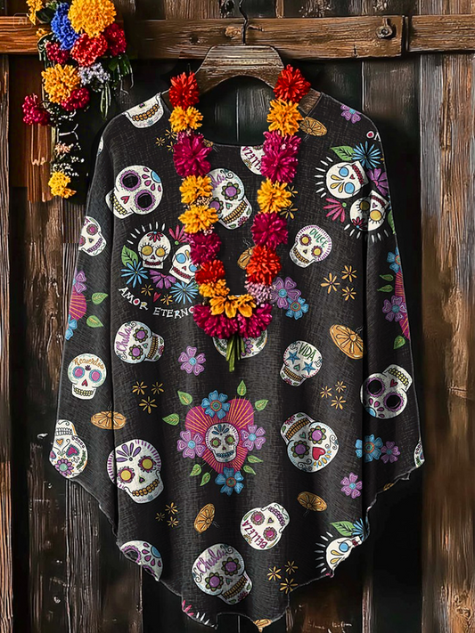 Unisex Mexicano Fiesta Cinco De Mayo Floral Cráneo Arte Impreso Chal
