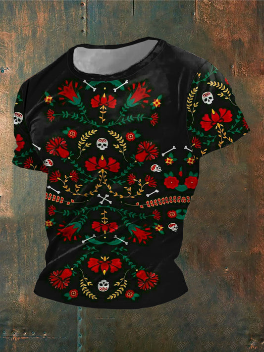 Camiseta estampada de arte floral mexicano Fiesta Cinco De Mayo para hombre