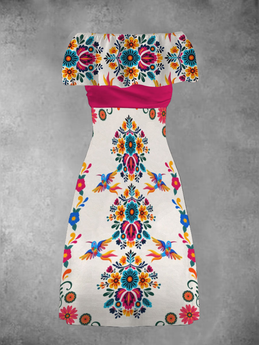 Vestido estampado floral mexicano de la fiesta Cinco de Mayo de las mujeres