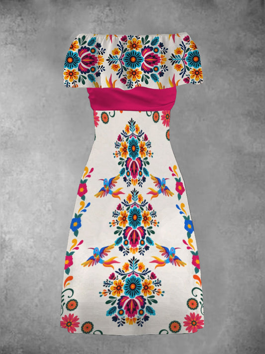 Vestido estampado floral mexicano de la fiesta Cinco de Mayo de las mujeres