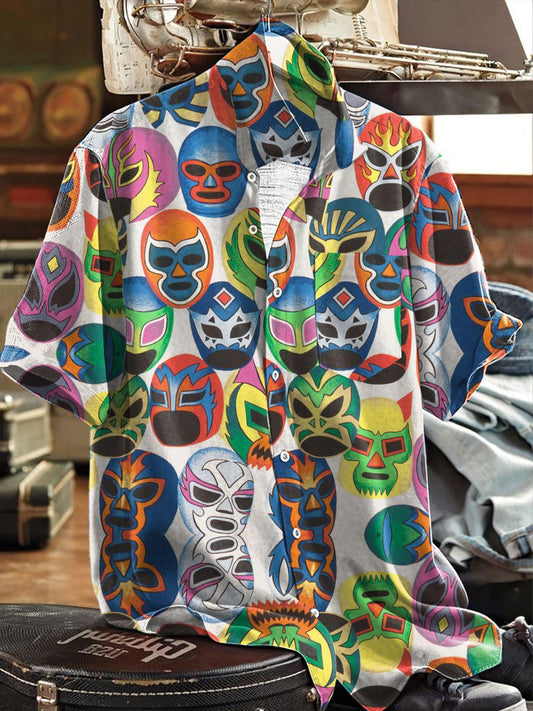 Hombres Mexican Fiesta Cinco De Mayo Lucha Libre Máscara Impreso Camisa
