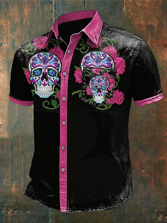 Camisa estampada floral del cráneo del azúcar de la fiesta Cinco de Mayo de México de los hombres