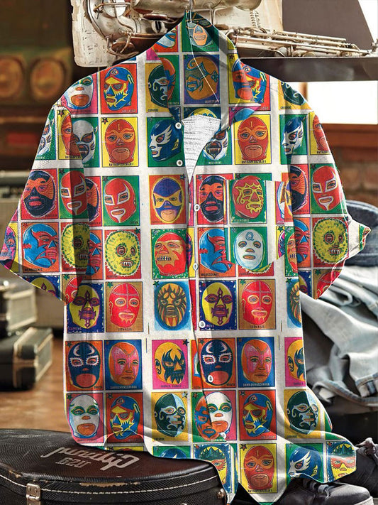 Hombres Mexican Fiesta Cinco De Mayo Lucha Libre Máscara Impreso Camisa